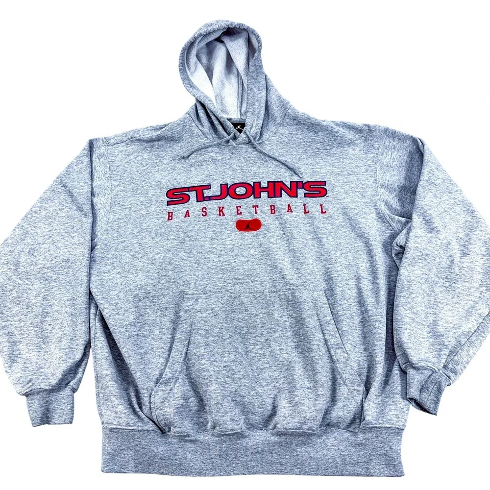 St Johns Red Storm Sweatshirt Mens Large Gray NCAA Basketball Jordan Hoodie Gym